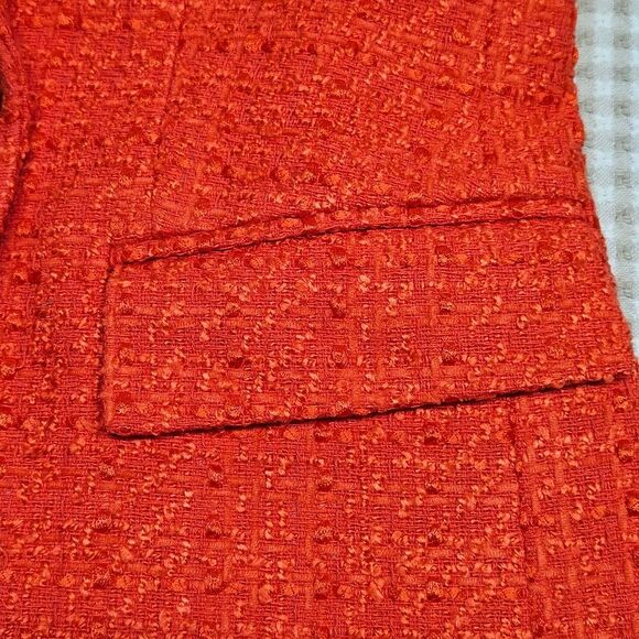 LOFT Rapture Red Coral Trendy Career Professional  Double Breasted Tweed Blazer - Picture 7 of 13